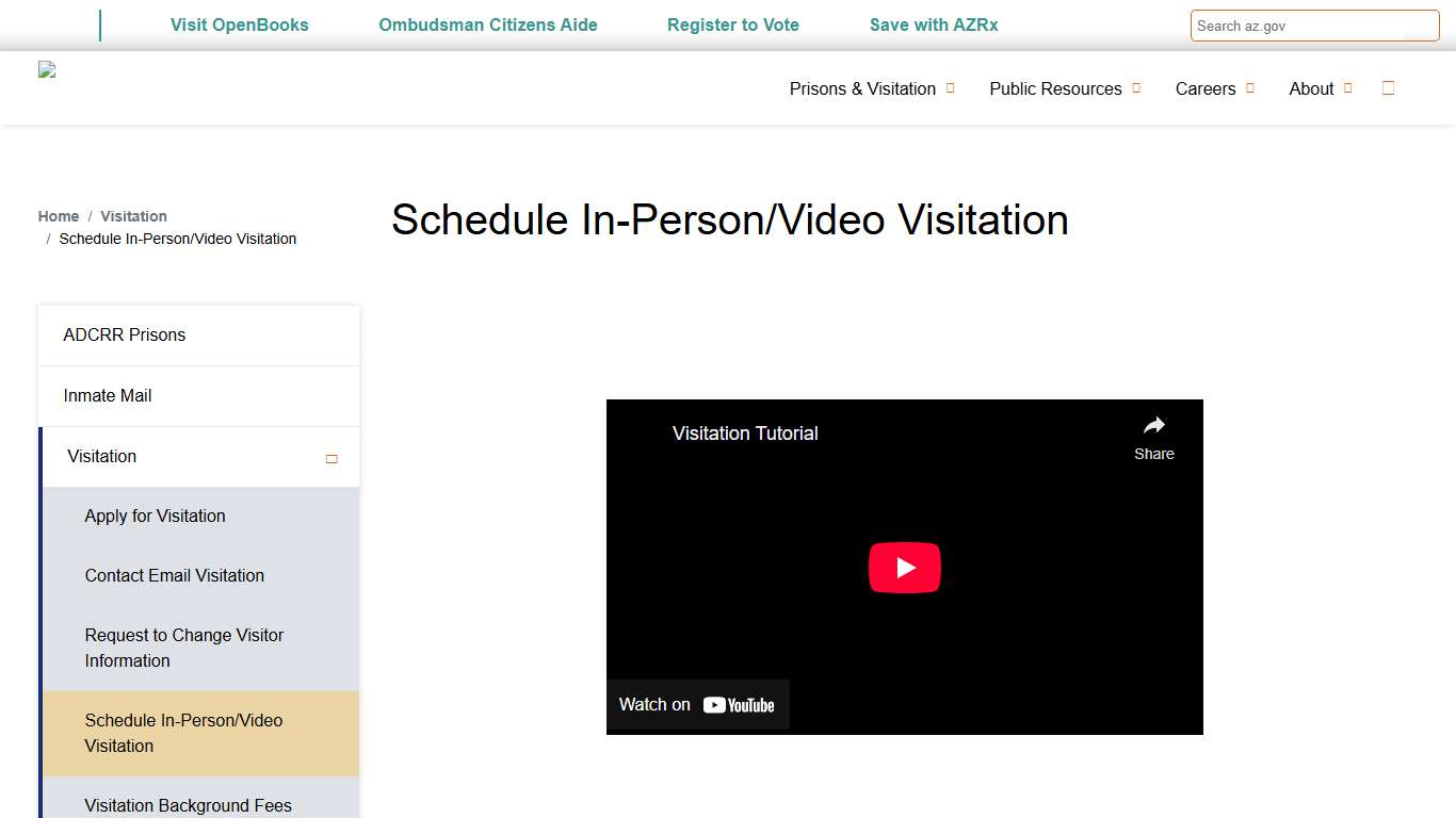 Schedule In-Person/Video Visitation Arizona Department of Corrections, Rehabilitation & Reentry